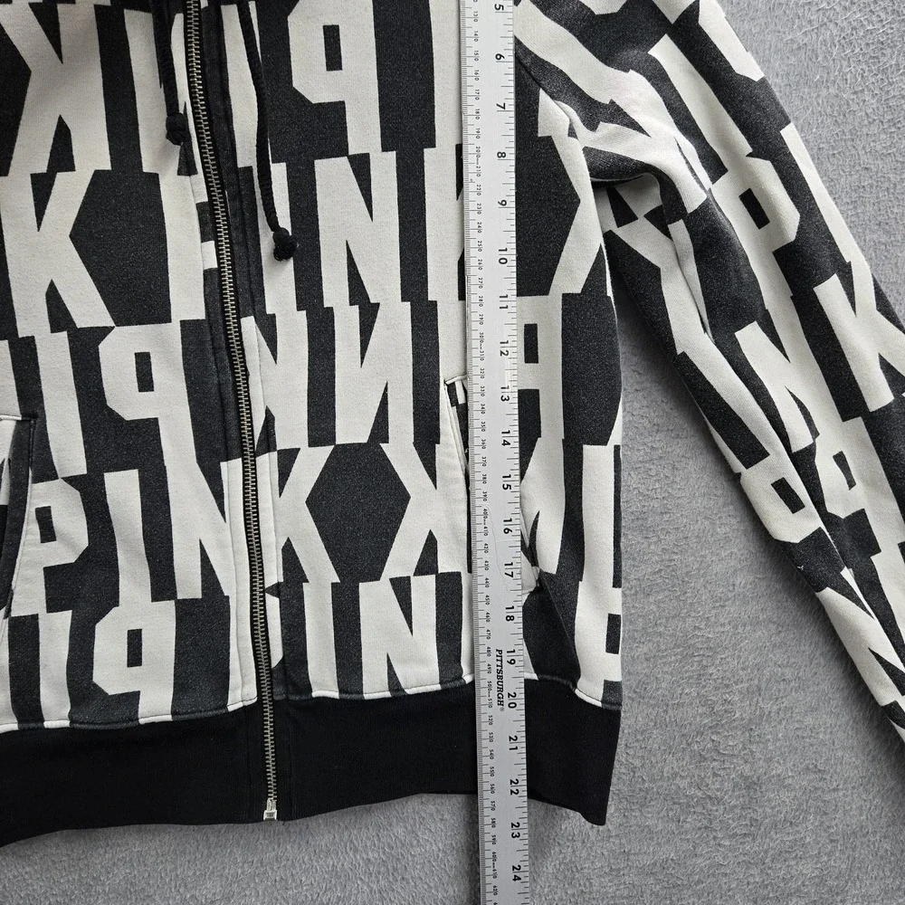 Victoria's Secret PINK‎ Women Hoodie S Black Graphic Print Logo Zipper
